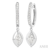 1/2 ctw Marquise Shape Dome Round Cut Diamond Fashion Huggie Earrings in 14K White Gold